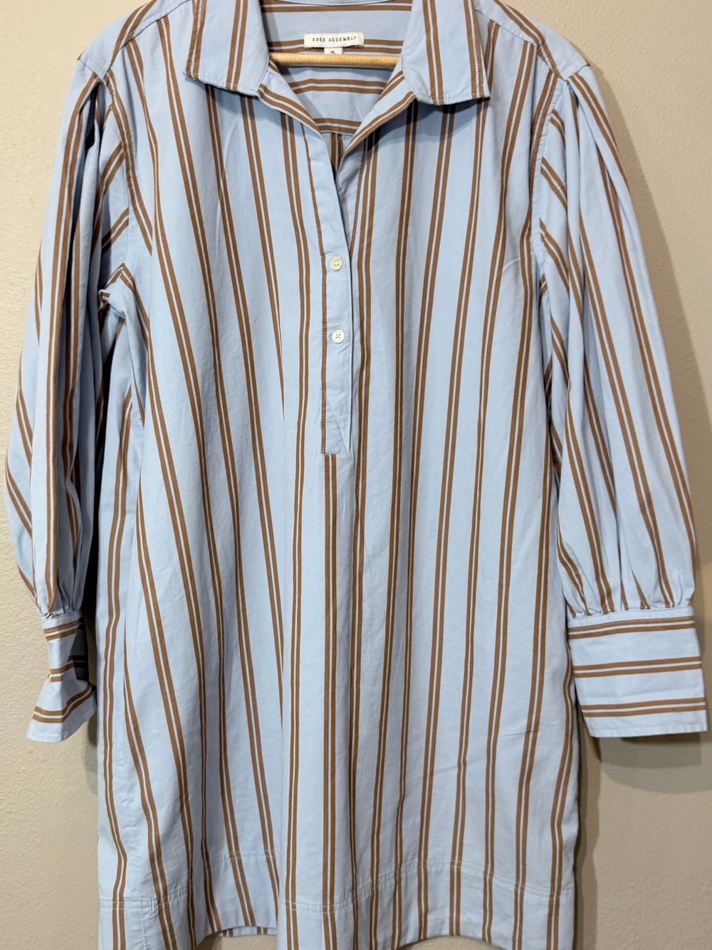 Free Assembly Women’s Button-Up Shirt  Dress XL Blue Brown Striped Collared